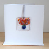 Orange and red pot plant fused glass greetings card
