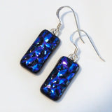 Blue textured dichroic fused glass earrings