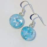 Turquoise light blue and silver round dichroic glass earrings
