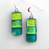 Green fused dichroic glass earrings