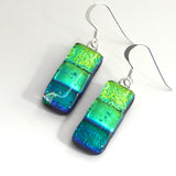Green fused dichroic glass earrings