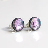 Pale blue pink dichroic glass stud earrings