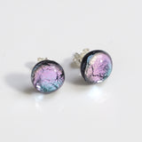 Pale blue pink dichroic glass stud earrings