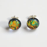 Orange gold dichroic glass stud earrings