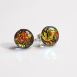 Orange gold dichroic glass stud earrings