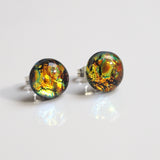Orange gold dichroic glass stud earrings