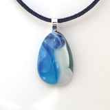 Blue and white pebble style fused glass pendant