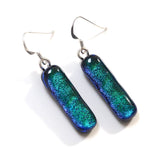 Emerald peacock dichroic glass earrings
