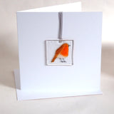 Robin fused glass greetings card