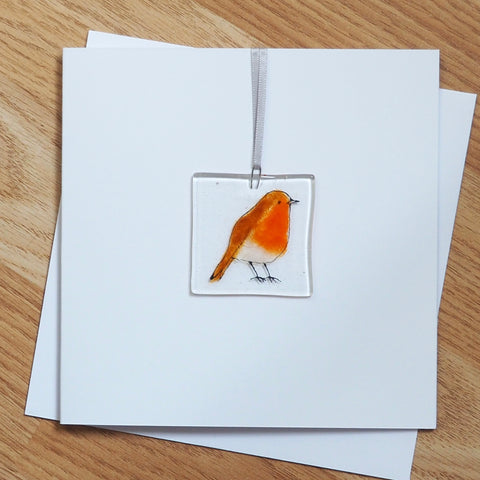 Robin fused glass greetings card