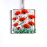 Red poppy flowers glass greetings card