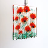Red poppy flowers glass greetings card