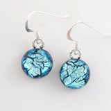 Ice blue round dichroic glass earrings
