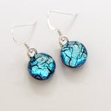Ice blue round dichroic glass earrings
