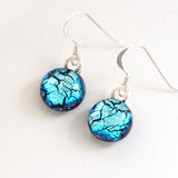 Ice blue round dichroic glass earrings