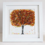 Autumn tree framed glass art