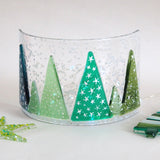 Candle screen - row of fused glass Christmas trees