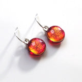 Red orange round dichroic glass earrings