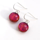 Red orange round dichroic glass earrings
