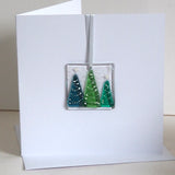 Three Christmas trees fused glass greetings card
