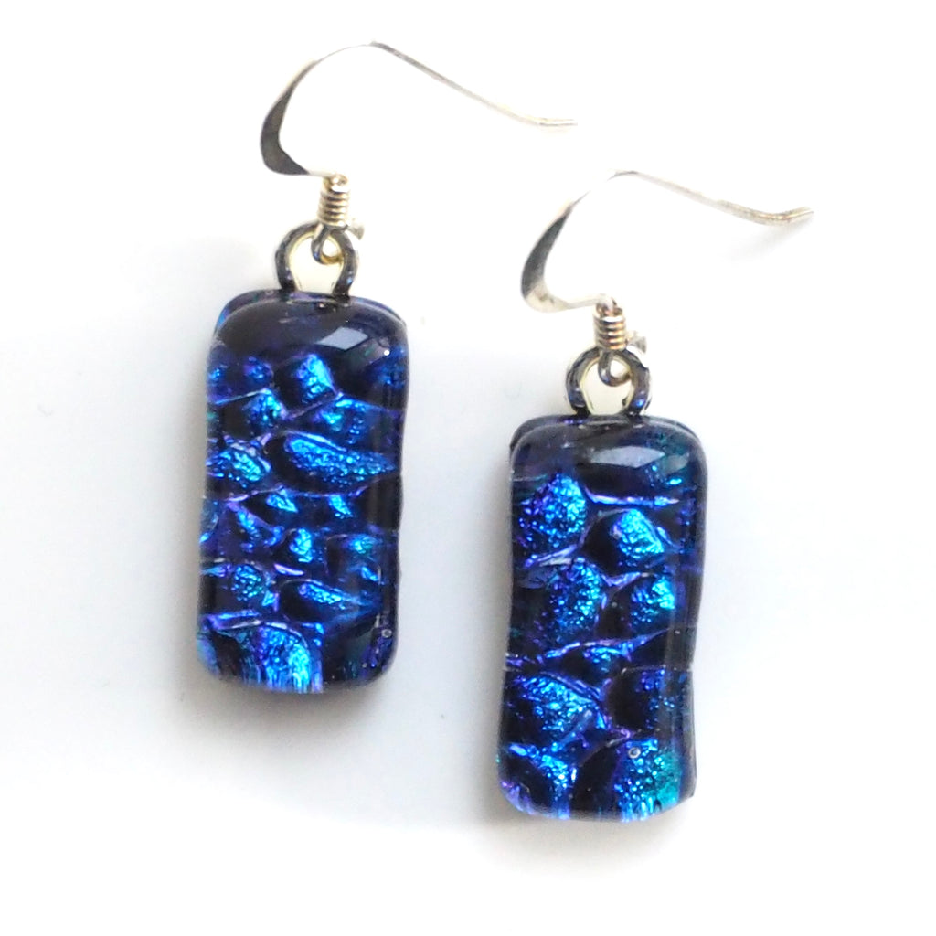 Blue violet dichroic glass earrings