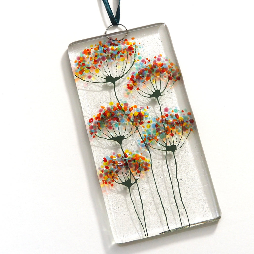 Rainbow flowers fused glass wall art sun-catcher