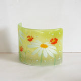 Fused Glass Candle Screen - Daisy -  Green