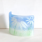 Fused Glass Candle Screen - Daisy -  Blue green