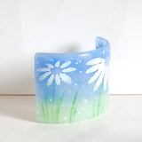 Fused Glass Candle Screen - Daisy -  Blue green