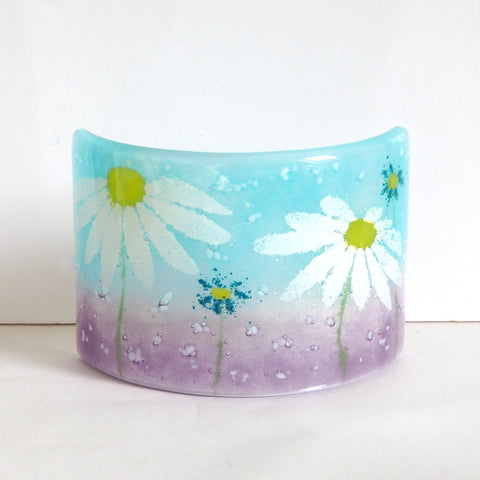 Fused Glass Candle Screen - Daisy -  Turquoise