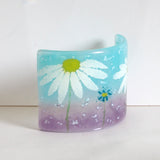 Fused Glass Candle Screen - Daisy -  Turquoise