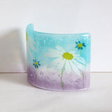 Fused Glass Candle Screen - Daisy -  Turquoise