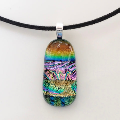 Rainbow and pink dichroic glass pendant