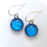 Mid blue round dichroic glass earrings
