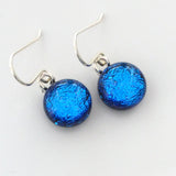 Mid blue round dichroic glass earrings