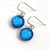 Mid blue round dichroic glass earrings