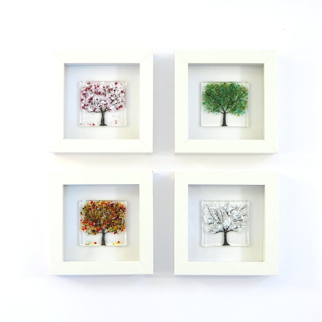 Fused glass four seasons trees handmade glass art