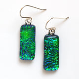 Emerald peacock dichroic glass earrings