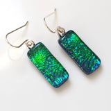 Emerald peacock dichroic glass earrings