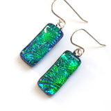Emerald peacock dichroic glass earrings