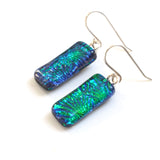 Emerald peacock dichroic glass earrings