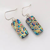 Gold pink and dark blue dichroic glass earrings