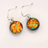 Orange and Gold round dichroic glass earrings