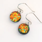 Orange and Gold round dichroic glass earrings