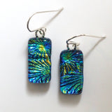 Turquoise green and gold dichroic glass earrings