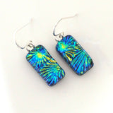 Turquoise green and gold dichroic glass earrings