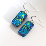 Turquoise green and gold dichroic glass earrings