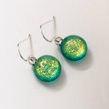 Yellow green round dichroic glass earrings