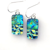 Turquoise, deep blue and gold dichroic glass earrings