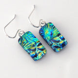 Turquoise, deep blue and gold dichroic glass earrings